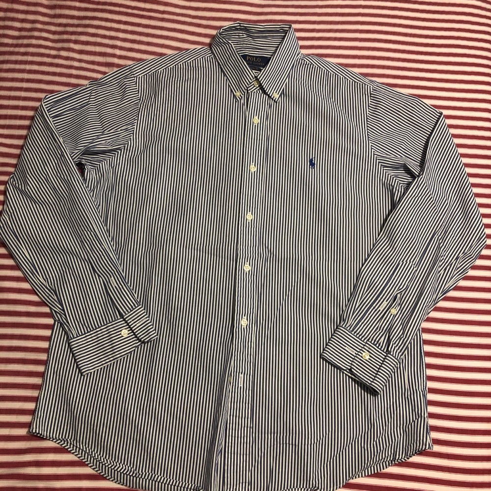 Polo Ralph Lauren Men’s Navy and White Striped Button-Down Shirt